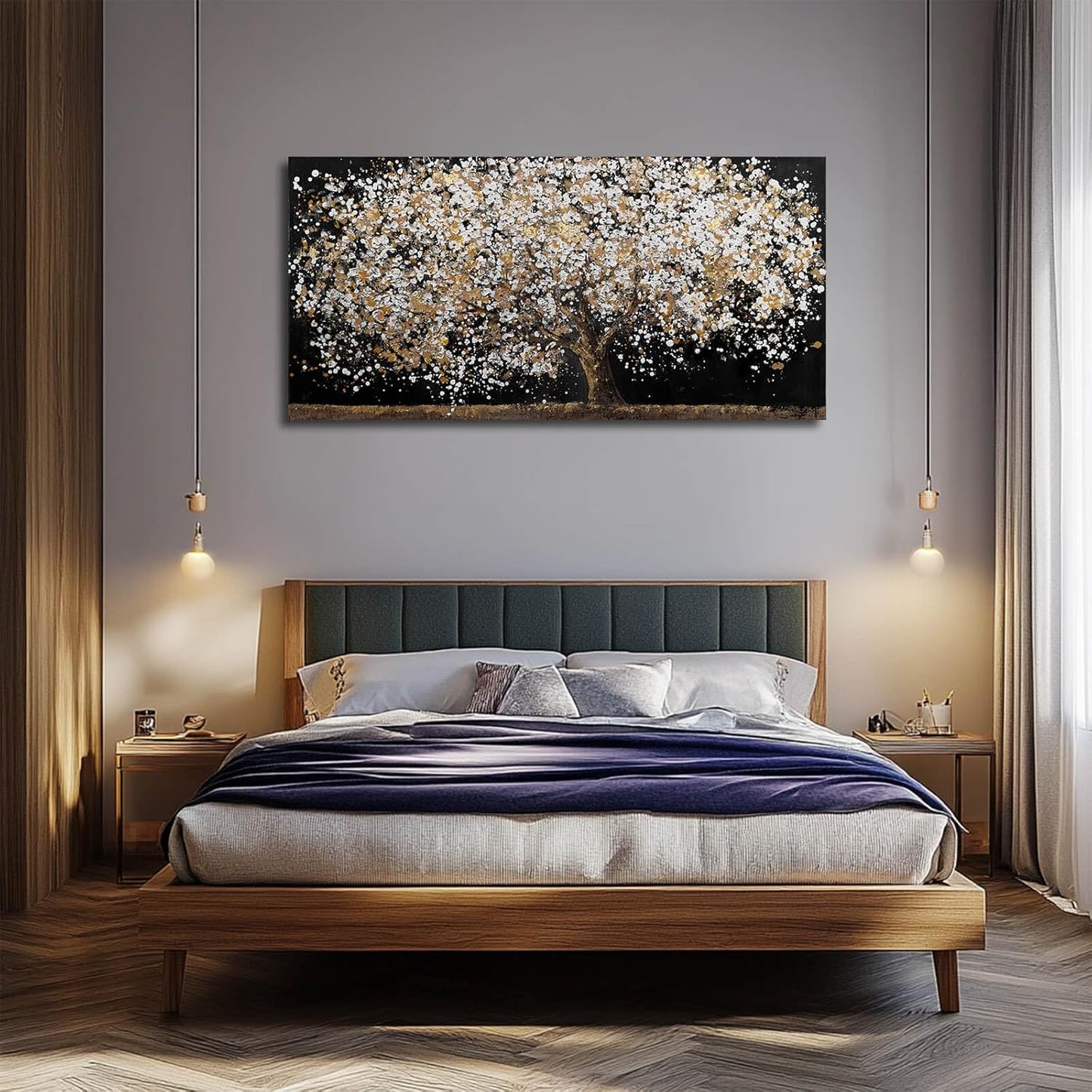 Gold Wall Decor Black Art Tree Wall Art for Living Room Canvas Painting Canvas Pistures Framed Modern Artwork for Home Kitchen 24"x48"