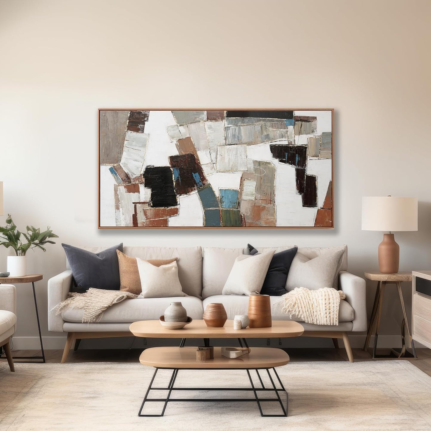 Wall Art Pictures For Wall Canvas Modern And Minimalist Wall Art 29"X58" Framed Wall Decor Artwork Painting Natural Wall Minimalist Geometric Line Art Decorations For Dinning Room Bedroom Home Office Kitchen