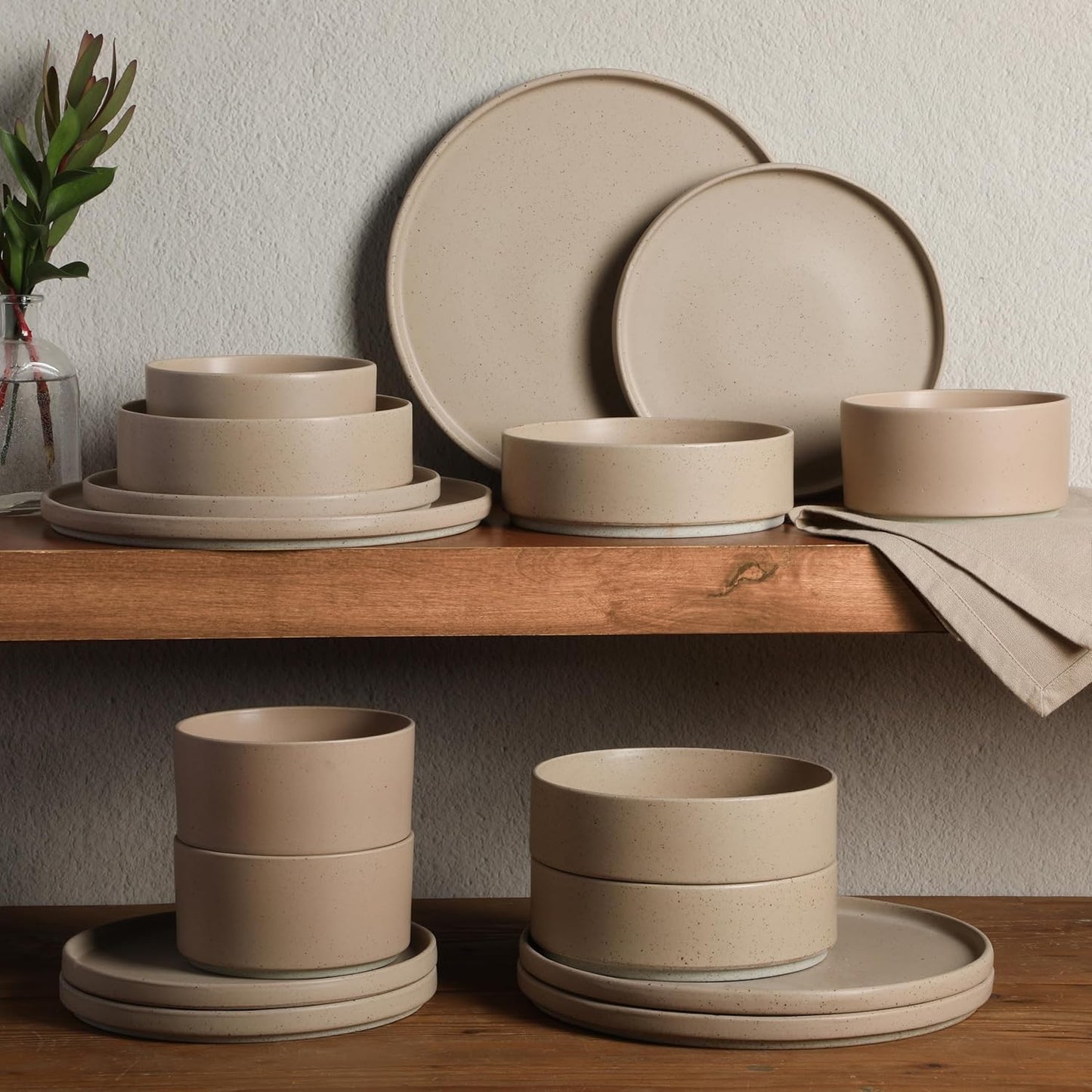 Gibson Elite Tatum Premium Porcelain Matte Reactive Glaze 16-Piece (Service for 4) Plates and Bolws Stackable Dishes Ceramic Dinnerware - Blush Pink/Taupe