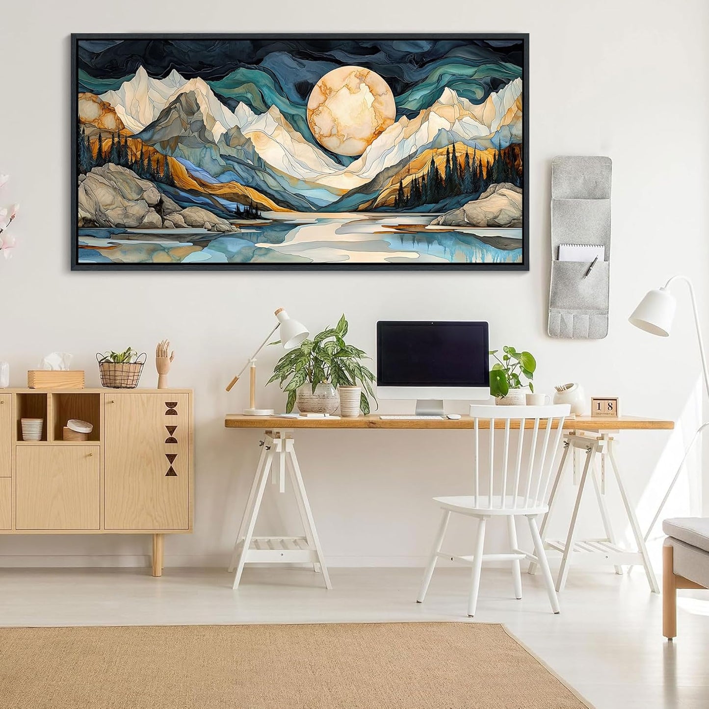 JEAWA Framed Canvas Wall Art - 24x48 Inchs Large Abstract Painting Decor, Textured Mountain Pictures as Gifts for Friends, Modern Art Prints for Bedroom Living Room Bathroom Home Decoration