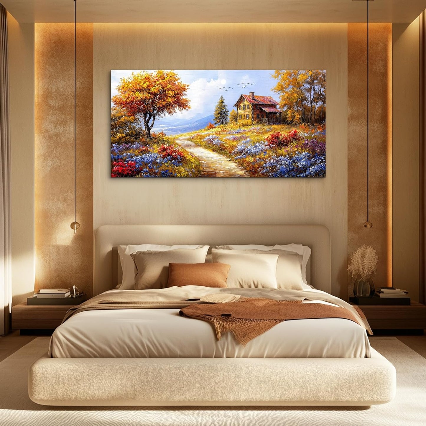 ZUITINGHUA Canvas Wall Art For Living Room Large Wall Decor For Office Bedroom Decorations Yellow Tree Landscape Pictures Farmhouse Painting Artwork Room Wall Mural Aesthetic Home Decor 30x60 In