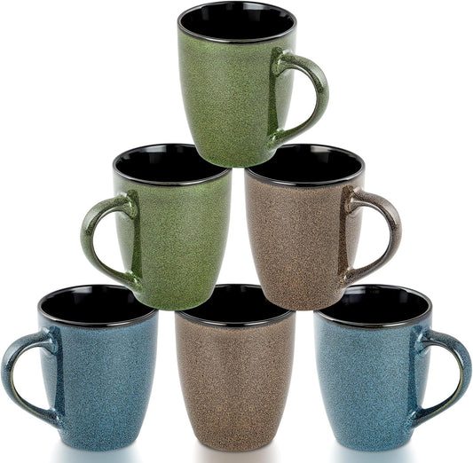 Ceramic Coffee Mugs 12oz, Set of 6 - Large With Handle for Men, Women, Dad, Mom - Modern Cups for Tea, Latte, Cappuccino, Cocoa (6 Pack)