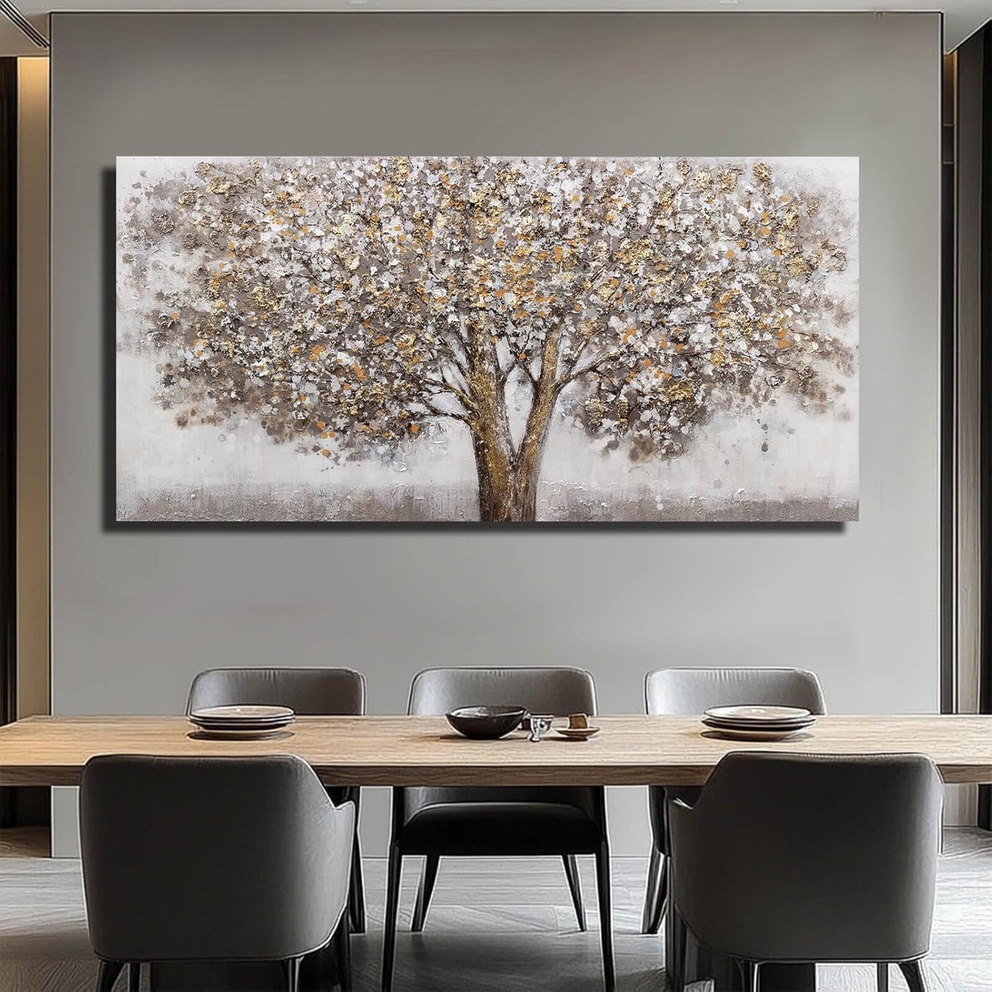 CHUDANHAO Large Canvas Wall Art Decorative Paintings Grey Room Decor Gold Tree Picture Scenery Artwork for Living Room Bedroom Hotel 29"x58"
