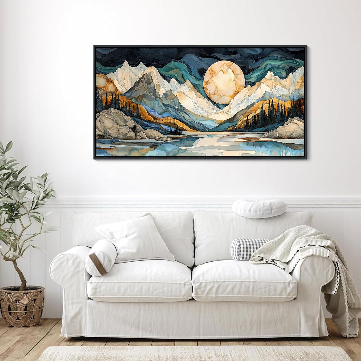 JEAWA Framed Canvas Wall Art - 20x40 Inchs Abstract Painting Decor, Textured Mountain Pictures as Gifts for Friends, Modern Art Prints for Bedroom Living Room Bathroom Home Decoration