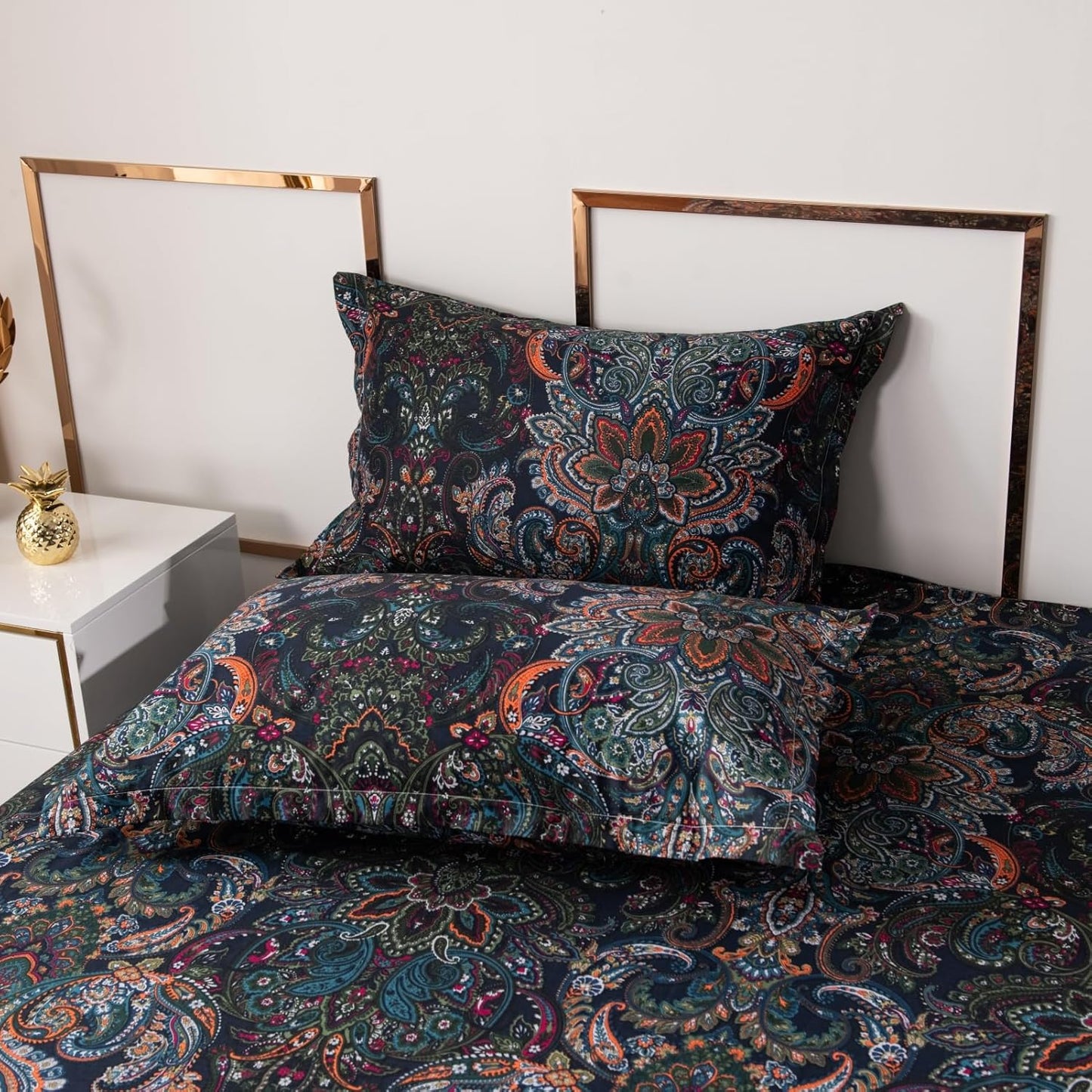 ABREEZE Luxury Vintage Black Duvet Cover Sets Damask Paisley Bedding Set Retro 100% Brushed Cotton Zipper Closure Bedding Collection Full Size