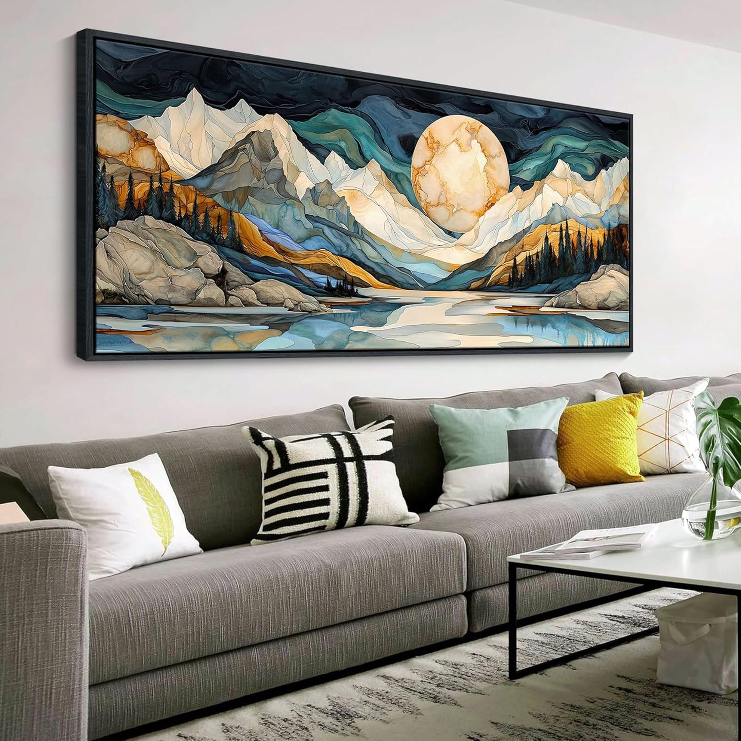 JEAWA Framed Canvas Wall Art - Extra Large Abstract Painting Decor, Textured Mountain Pictures as Gifts for Friends, Modern Art Prints for Bedroom Living Room Office Home Decoration, 31.5x70 IN