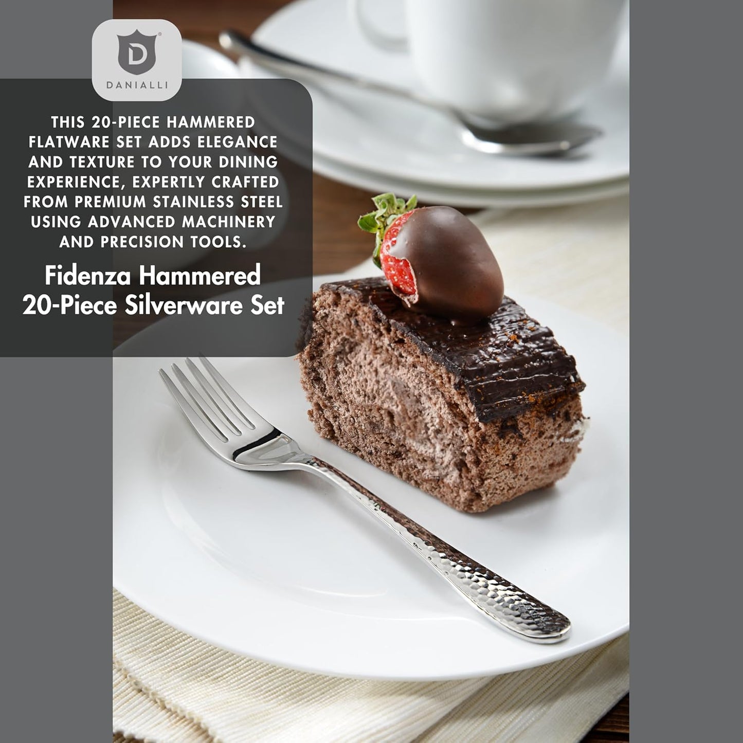 Hammered Silverware Set | Premium 18/10 Stainless Steel Flatware Service for 4 | Heavy-Duty & Dishwasher Safe | Built to Last (20-Piece, Fidenza Hammered)