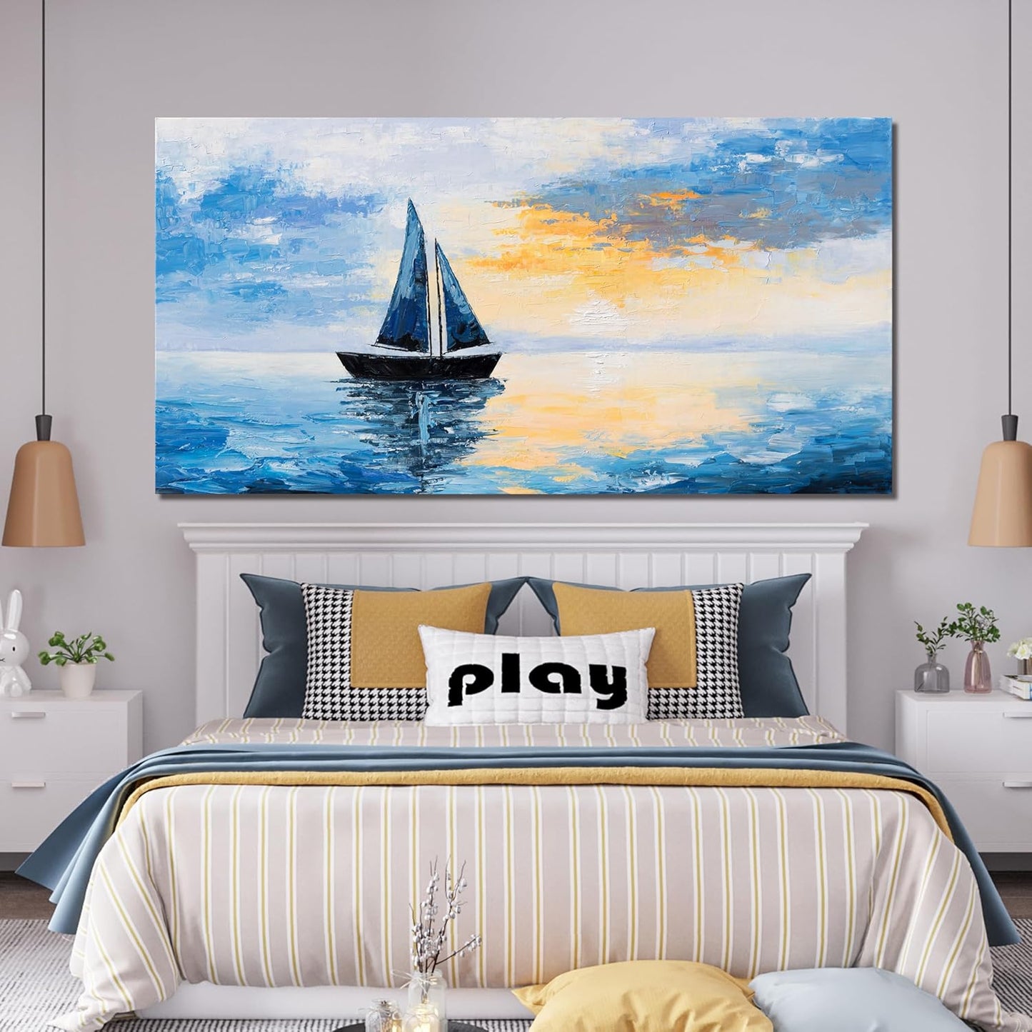 Canvas Wall Art Decor Modern Large Wall Art Pictures for Living Room Blue Coastal Wall Art Prints Landscape Natural Wall Art Decor Artwork for Walls Art Work for Home Office Kitchen Wall Decor 29"x58"