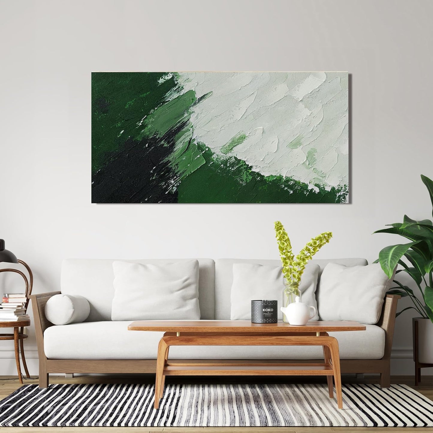 AIXMGSJS Canvas Wall Art Decor Wall Art Pictures for Living Room Canvas Art Wall Decor Green Abstract Wall Art Prints Modern White Wall Art Abstract Artwork for Walls Home Office Decor 20" X 40"