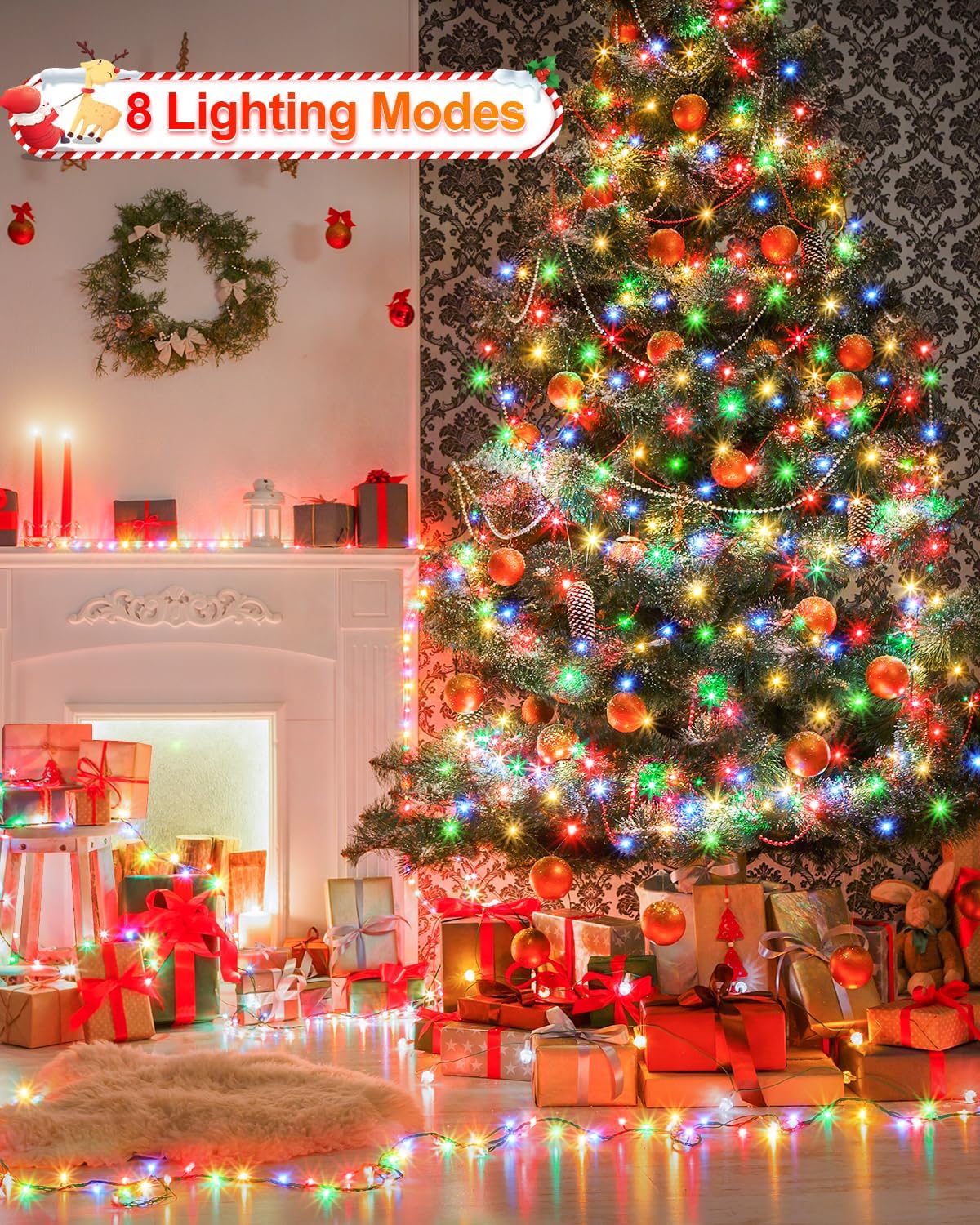 158 FT 480 LED Christmas Tree Lights, String Lights Green Wire with 8 Modes, Timer and Memory, Plug in Outdoor Waterproof Twinkle Lights for Indoor Yard Xmas Holiday, Multicolor