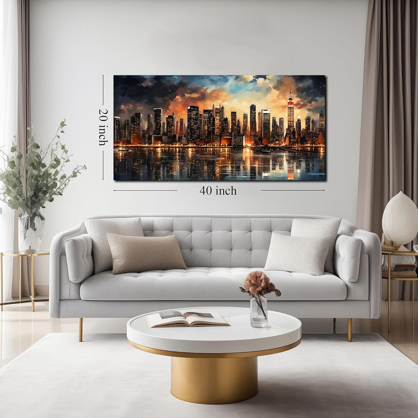 New York City Canvas Wall Art for Bedroom Modern Wall Pictures for Living Room Home Office Wall Decor Size 20 x 40 Inch