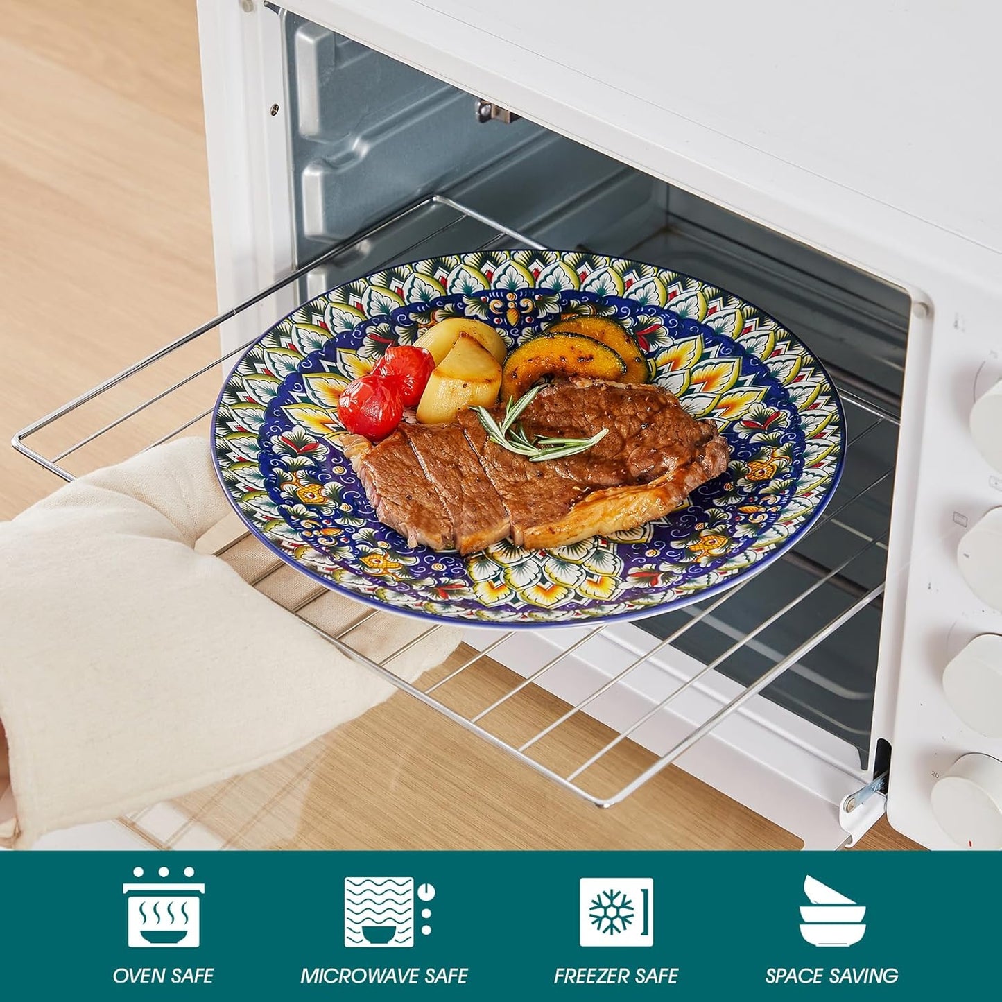 vancasso 24 Pieces Dinnerware Sets, Plates and Bowls Set, Porcelain Dishes Set for 6, Microwave and Dishwasher Safe, Scratch Resistant, Bohemian Style Dining Ware Service for 6, Series SIMI