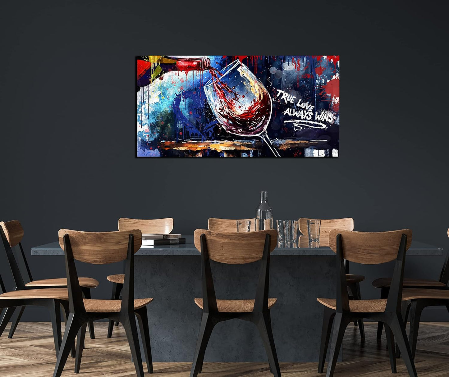 JKWALL77 Graffiti Wall-Art - Red Wine Decor For Kitchen - Canvas Art Wall Decor For Living Room Ready To Hang Size 40" x 20"