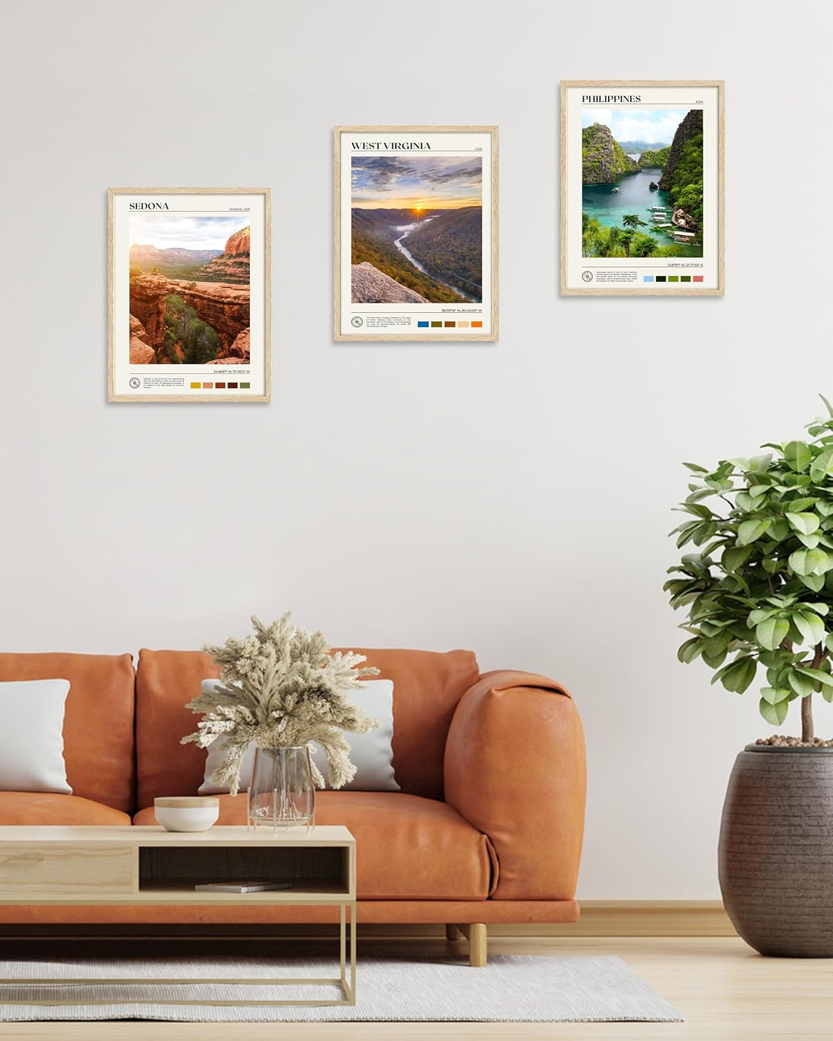 HesenDot Natural OAK Wood Framed West Virginia Wall Art,12x16in New River Gorge Quality Canvas Wall Print,Classic Urban Landmark Wall Decor for Living Room,Bedroom,Office Gallery Gifts Set of 1