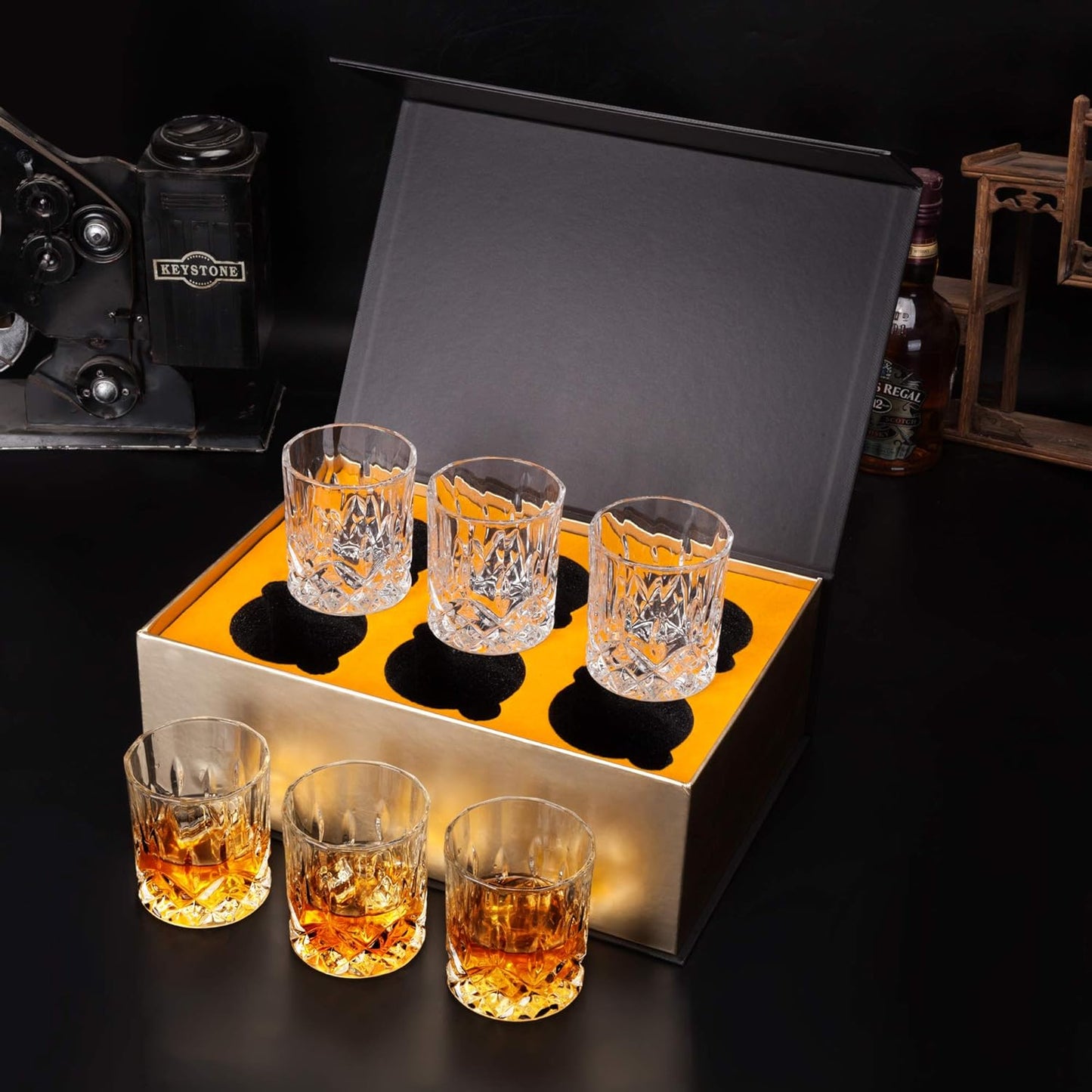 KANARS Whiskey Glasses Set of 6 with Elegant Gift Box,10 Oz Premium Old Fashioned Crystal Glass Tumbler for Liquor, Scotch, Cocktail or Bourbon Drinking, Gifts for Birthday Wedding Anniversary