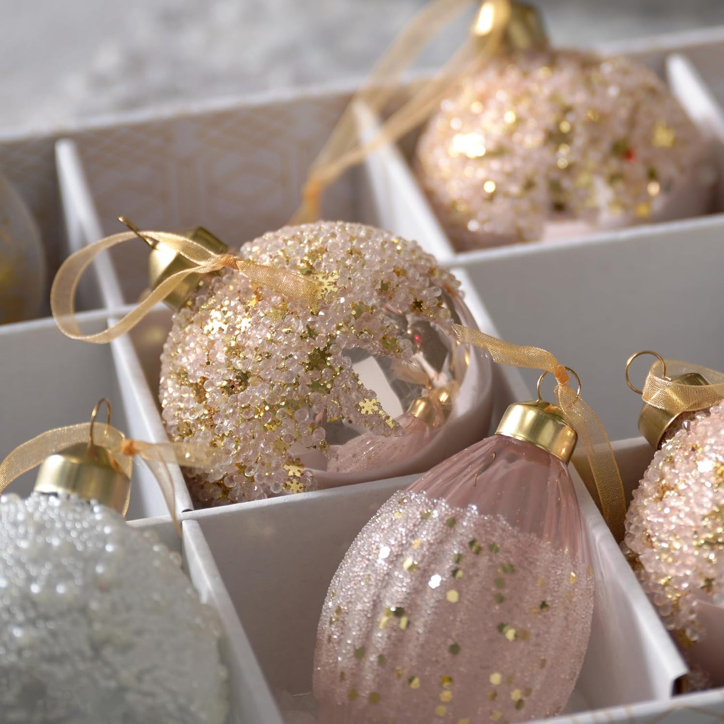 Papyrus 12 Piece Soft Snow Glass Ornament Set, 3.15" Dia, 4 Styles Equally Assorted