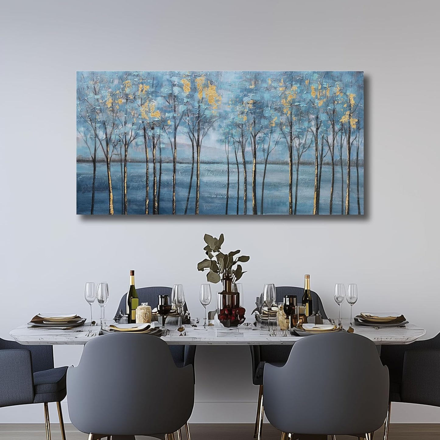 Belmrxne Tree Wall Art Blue and Gold Wall Decor Modern Funky Artwork Painting for Wall Decoration Designer Canvas Painting for Living Room Bedroom Dining Room Office Home Decor 20x40inch