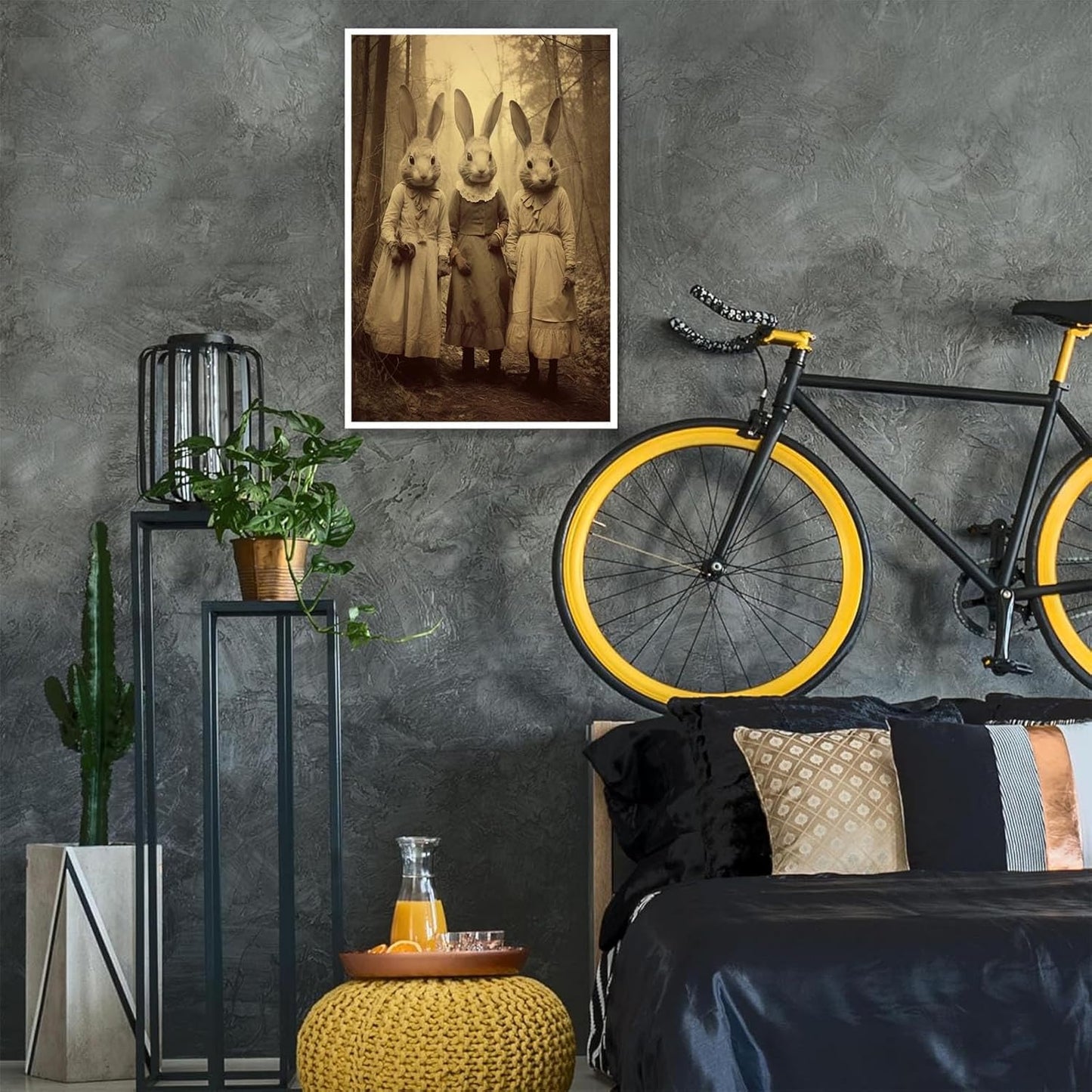 Vintage Horror Spooky Three Rabbits In Occult Forest Spooky Canvas Wall Art Poster Gothic Dark Academia Decorations Room Creepy Print Retro Halloween Wall Decor 24X36inch Unframed