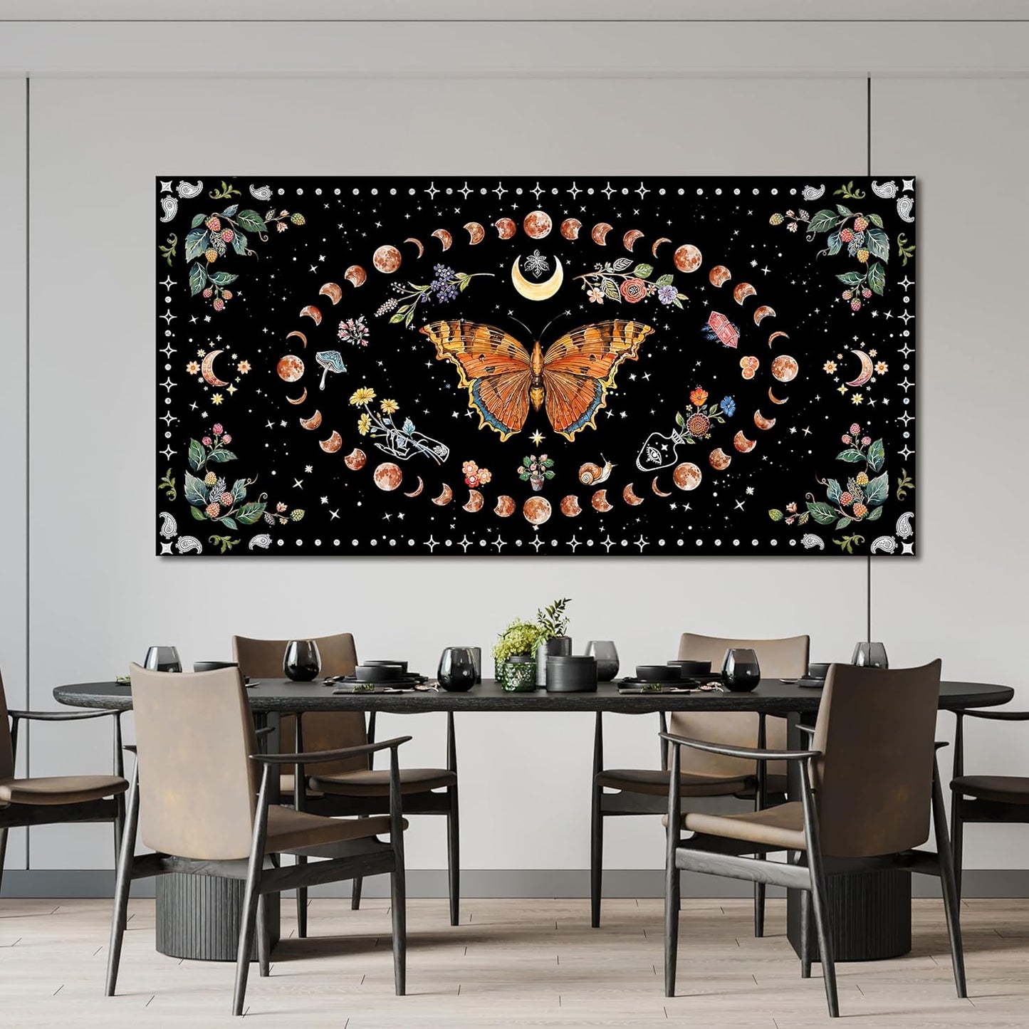 Large Canvas Wall Art Boho Wall art Decor Canvas Art Wall Decor Pictures for Living Room Vintage Butterfly Wall Art Decorations Moon Flower Artwork for Walls Bedroom Office Wall Decor 24" X 48"
