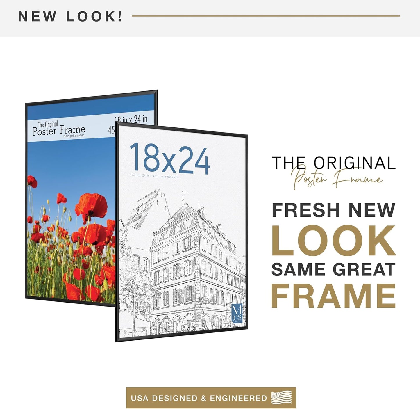 MCS Original Poster Frame 18x24 Black Lightweight Vertical & Horizontal Wall Hanging Large Picture Frame for Posters, Art Prints & Gallery Wall (6-Pack)