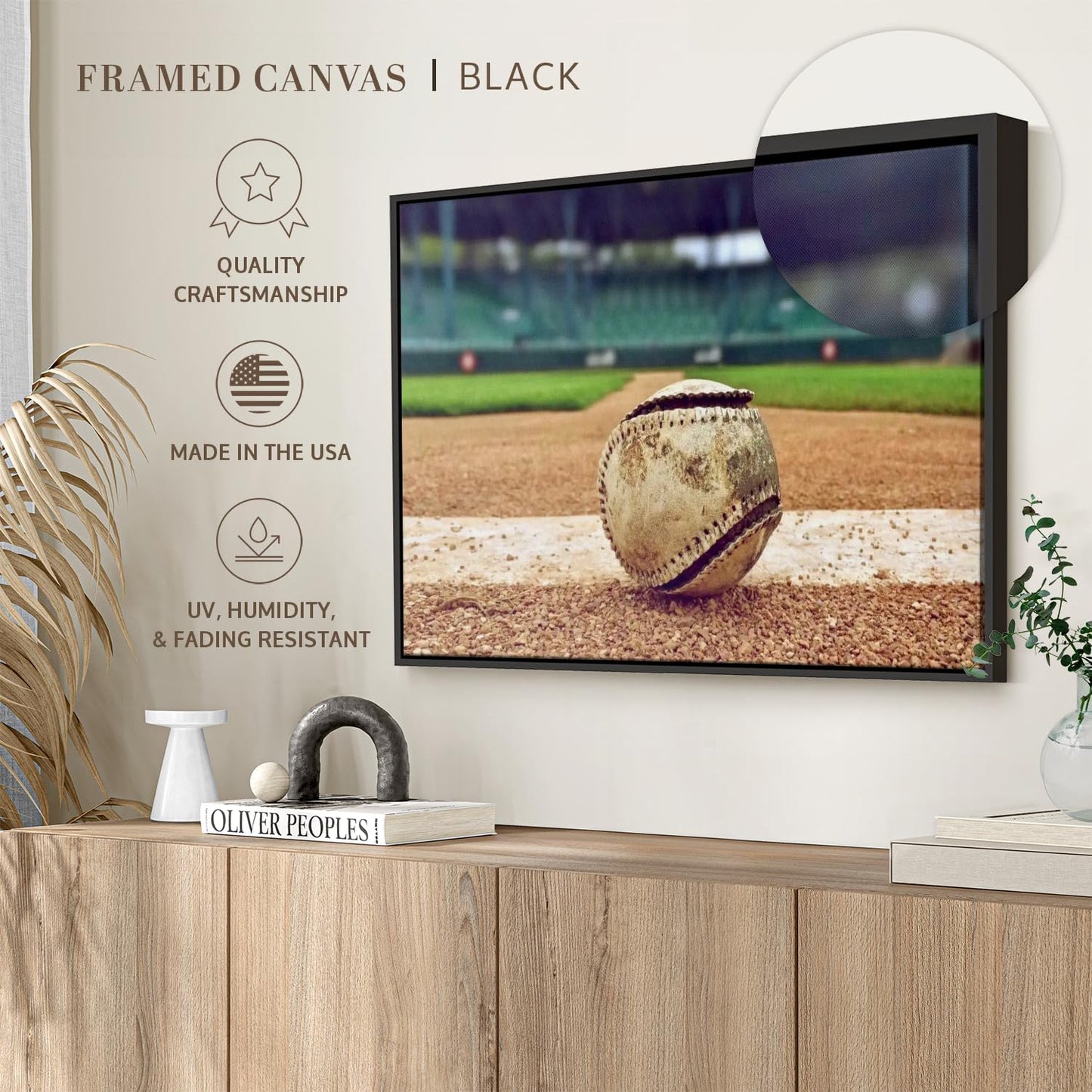 ElephantStock Baseball In Stadium Wall Art - Horizontal Framed Canvas - 1-Piece Living Room Wall Decor - Car Photography Canvas Print - Brown and Beige Decor for Wall - 37" X 25"