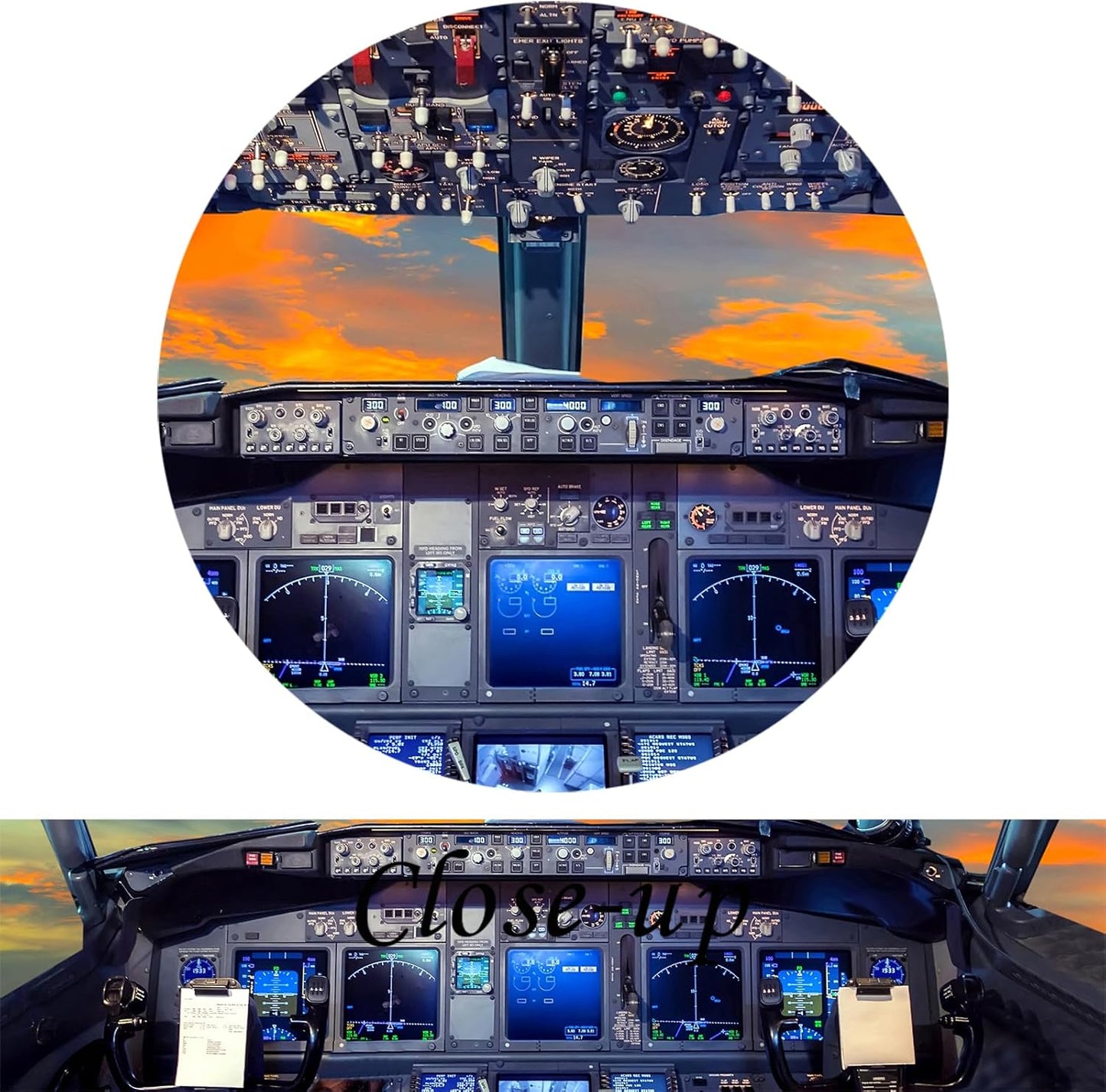 KREATIVE ARTS Canvas Prints Wall Art Airplane Cockpit Flight Deck in Sunset Photo Art Print Plane Poster Modern Home Decor Stretched and Framed Ready to Hang for Office Decorations 20x36inch