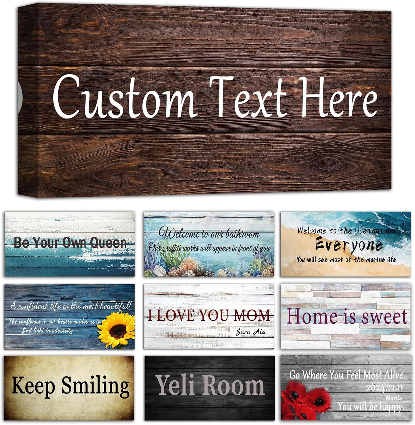 CHAOSETKEN Custom Text Sign Wall Art Personalized Family Quote Wall Decor Family Sign Canvas Prints Customized Wood Text Quote Pictures Rustic Farmhouse Decor Framed (10L x 5W)