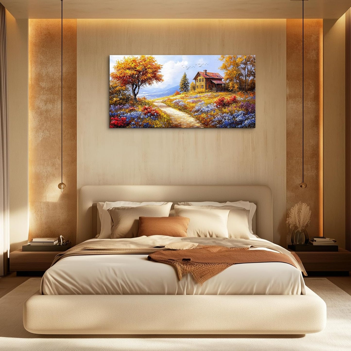 ZUITINGHUA Canvas Wall Art For Living Room Wall Decor For Bedroom Office Wall Decoration Yellow Tree Landscape Painting Farmhouse Pictures Artwork Room Aesthetic Home Decor 20x40 In
