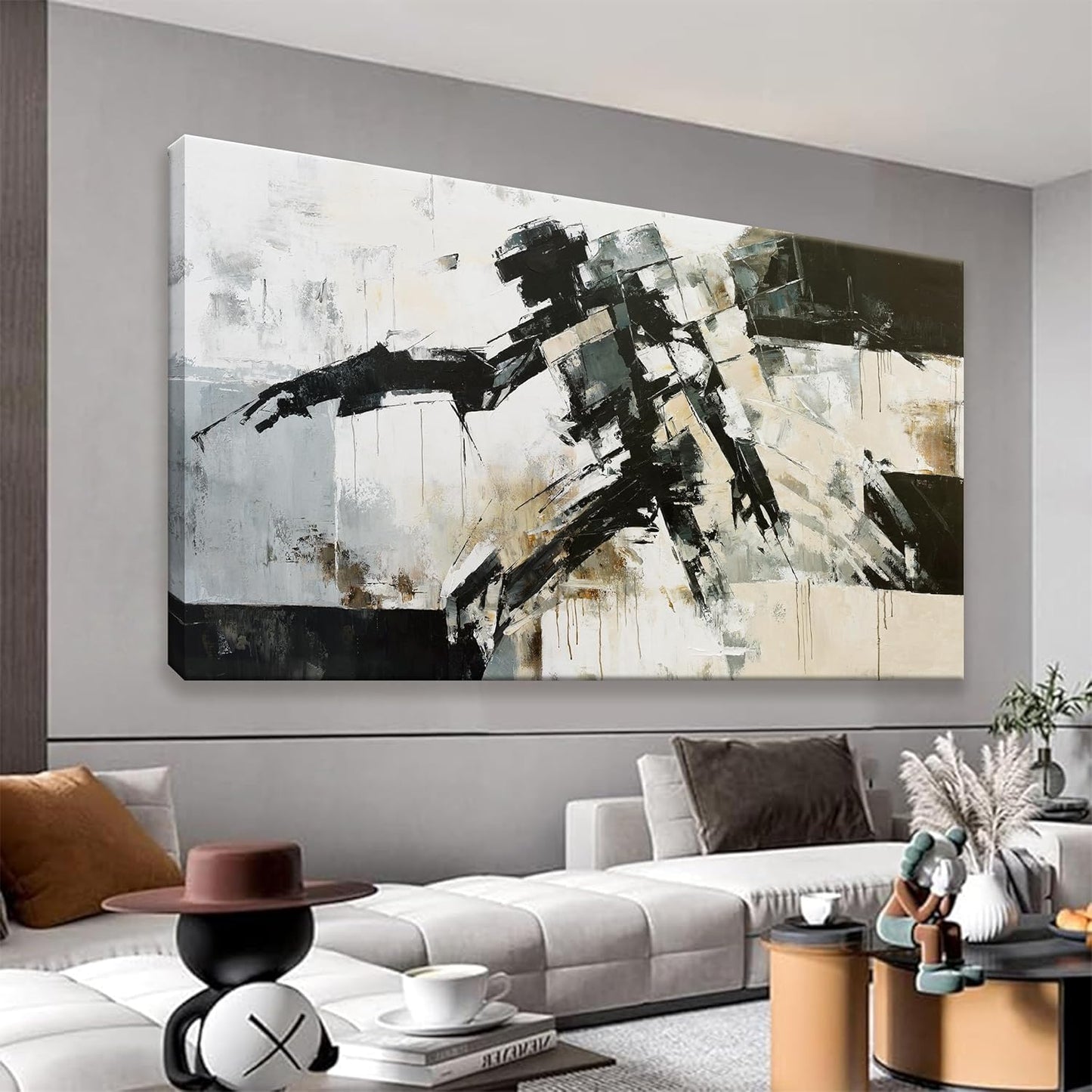TAIJXAGSG Large Wall Art For Living Room Cool Robot Modern Minimalist Abstract Wall Art Canvas Painting Prints Black White Canvas Art Wall Decor Picture For Bedroom Office Home Wall Decor 29"X58"