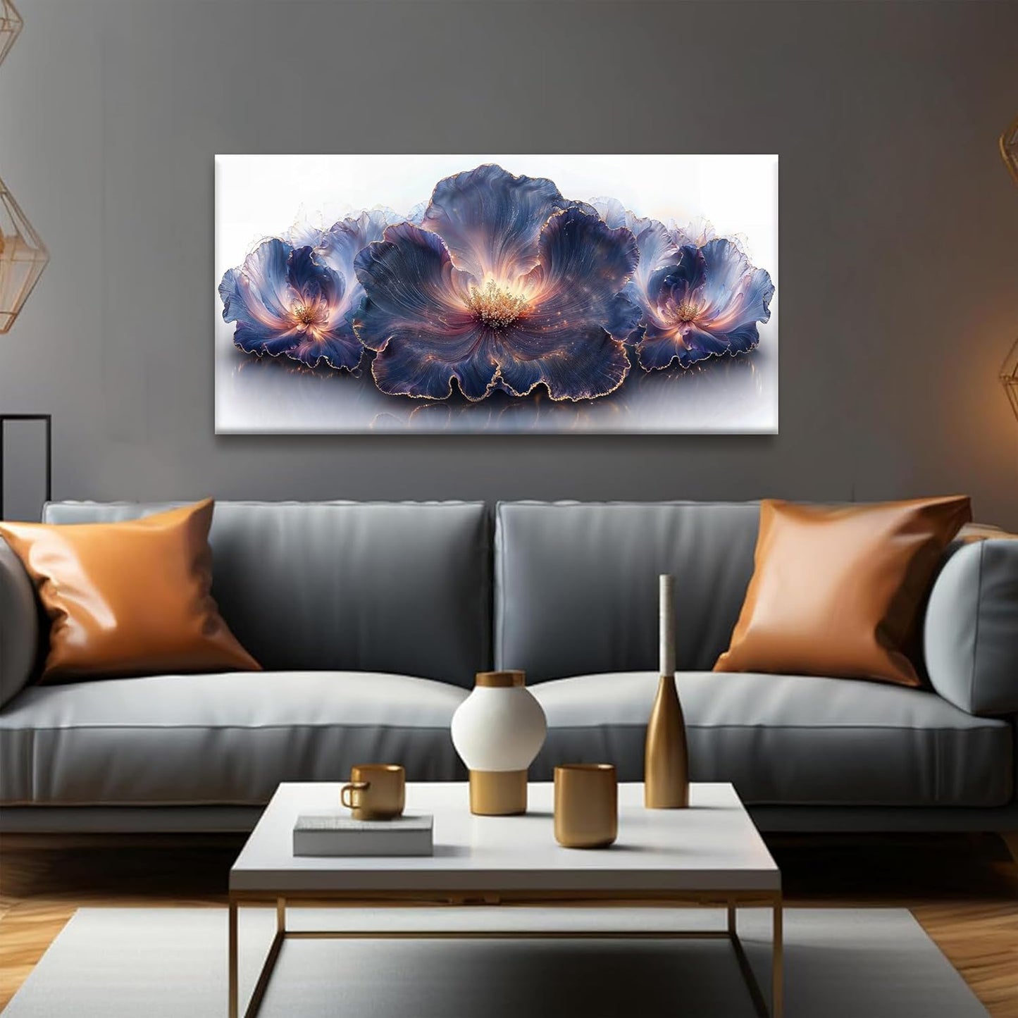 Flower Abstract Wall Art Canvas Art Wall Decor Prints Picture Landscape Purple Flowers Painting Floral Wall Art Print Bedroom Bathroom Office Home Decor 20" X 40"Ready To Hang