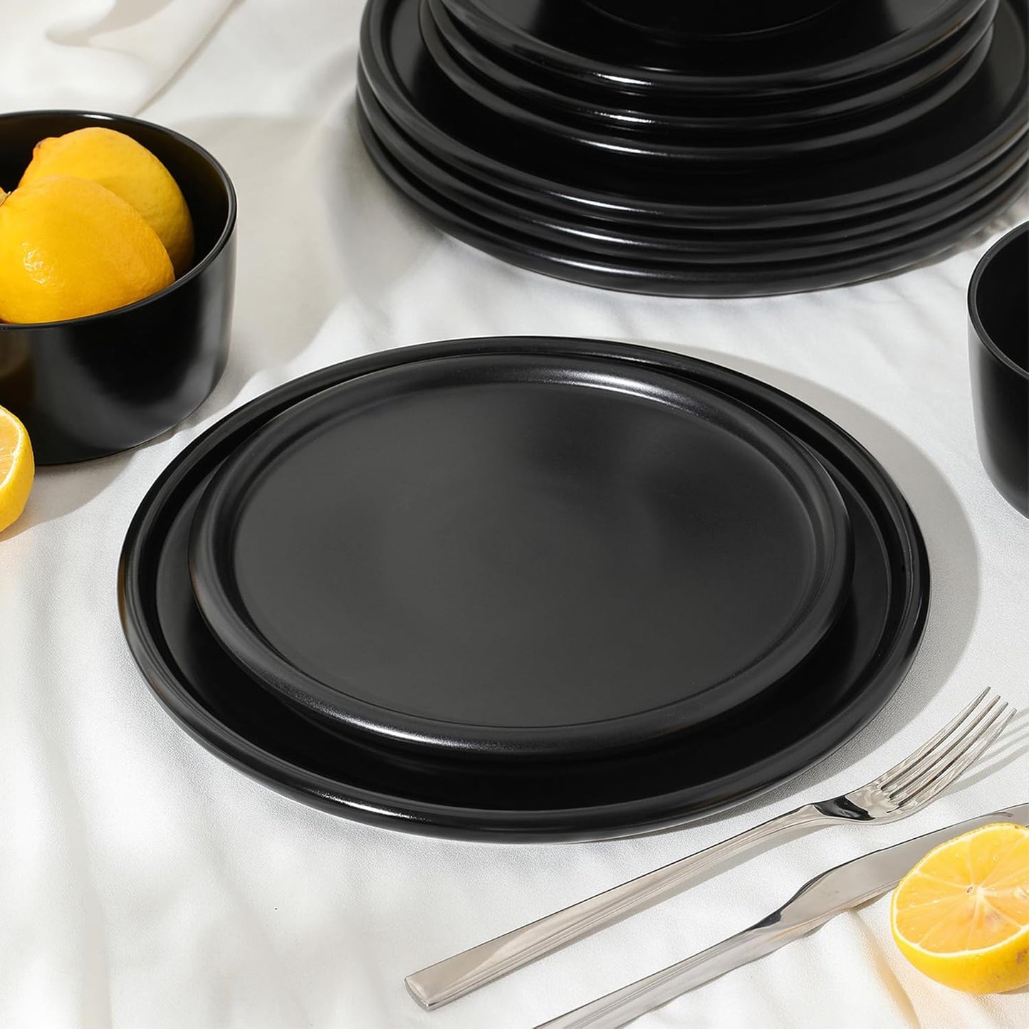 Stone Lain Eden 4-Piece Dinner Plate Set Stoneware, Black