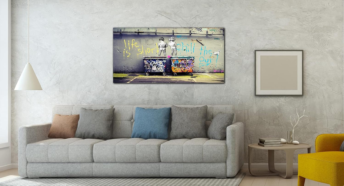 Banksy Street Art - Graffiti Canvas Wall Decor - Abstract Art Wall Decor Ready to Hang Size 40" x 20"
