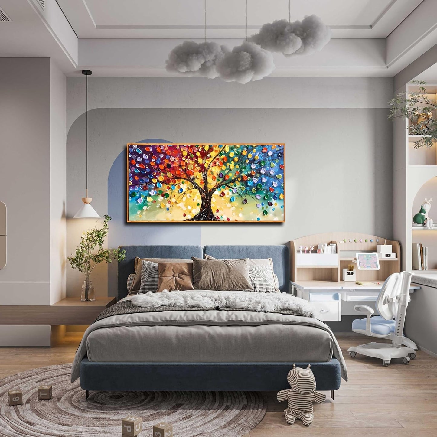 ZHAOSHOP Tree Pictures Wall Decor - Colorful Abstract Wall Art for Living Room - Large Picture Frames for Wall Ready to Hang Size 29" x 59"