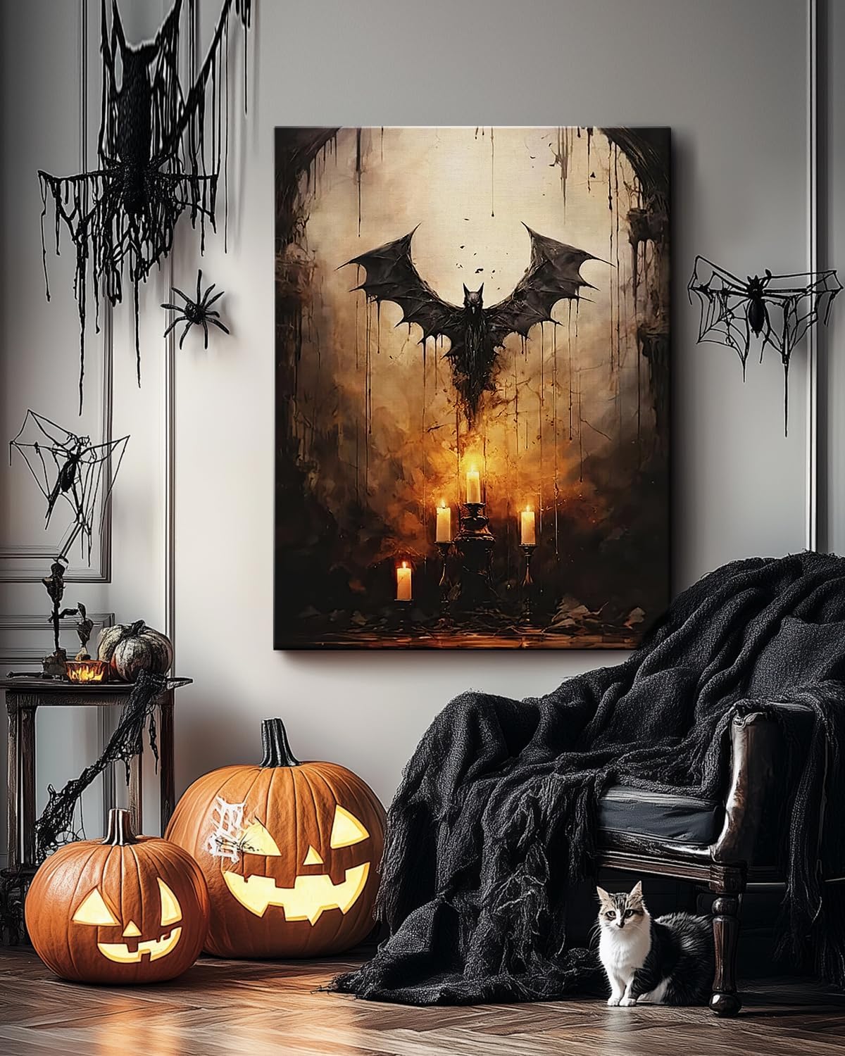 AbcCustomize Halloween Canvas Wall Art - Vintage Moody Bat Poster, Gothic Dark Academia Wall Decor, Spooky Halloween Decor for Farmhouse & Cottage, Fall Decorations Indoor for Living Room & Bedroom