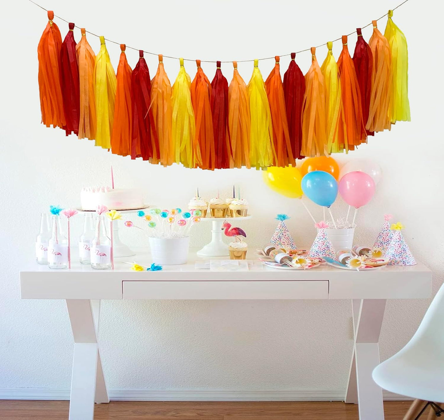 Red Orange Yellow Tissue Paper Tassel Garland,Tissue Tassel Banner for Party Decorations,Pack of 20