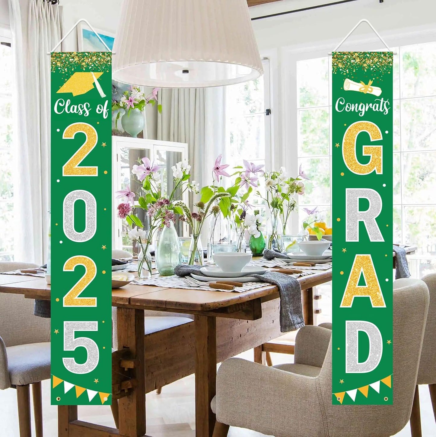 Graduation Decorations 2025 GRAD Banner Green Porch Door Sign Welcome Banner For Indoor Outdoor Wall Graduation Decorations Class of 2025
