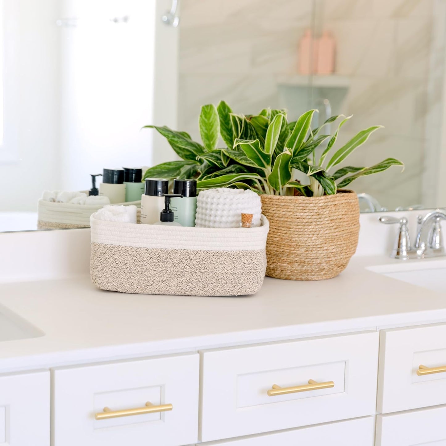 NaturalCozy 13.5”x8.5”x5.5” Storage Baskets for Shelves 3 Pack | Cotton Rope Woven Small Baskets for Organizing | Small Storage Bins for Nursery, Bathroom, Closet, Cube Shelf, Decorative, Gift