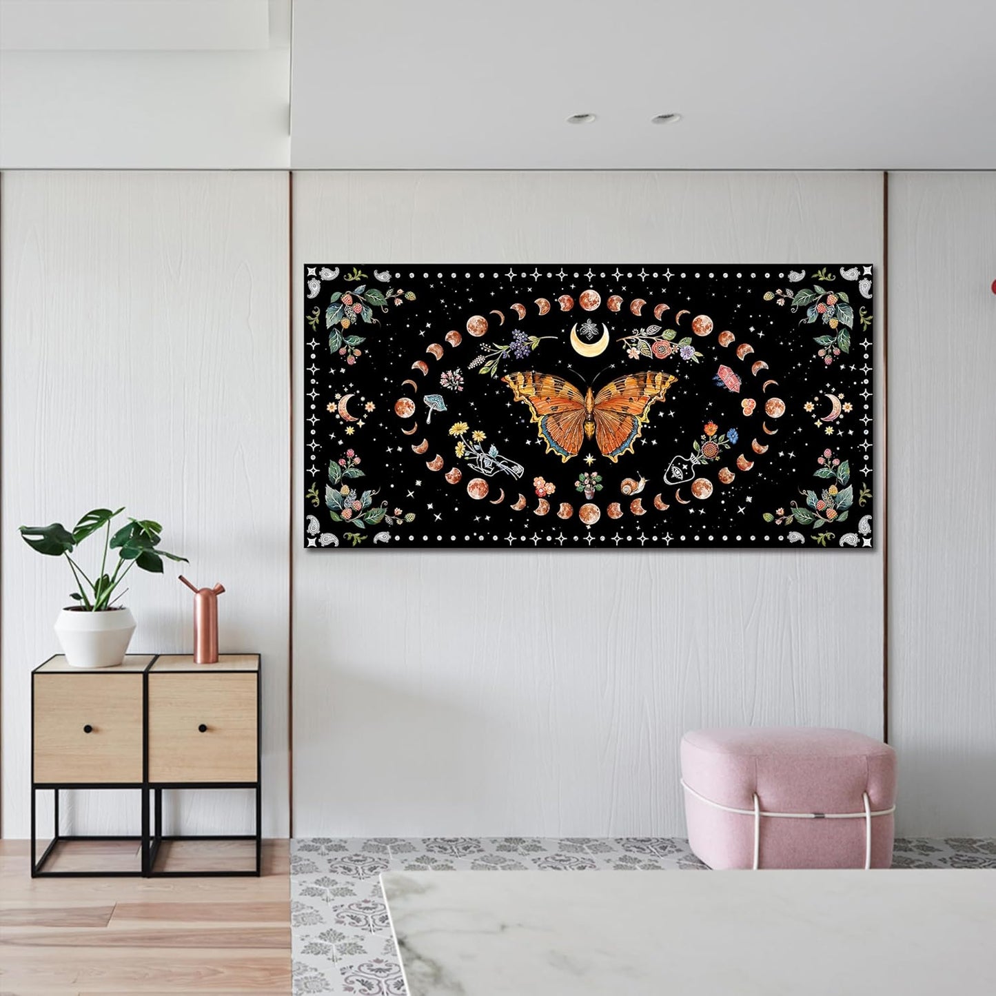 Large Canvas Wall Art Boho Wall art Decor Canvas Art Wall Decor Pictures for Living Room Vintage Butterfly Wall Art Decorations Moon Flower Artwork for Walls Bedroom Office Wall Decor 24" X 48"