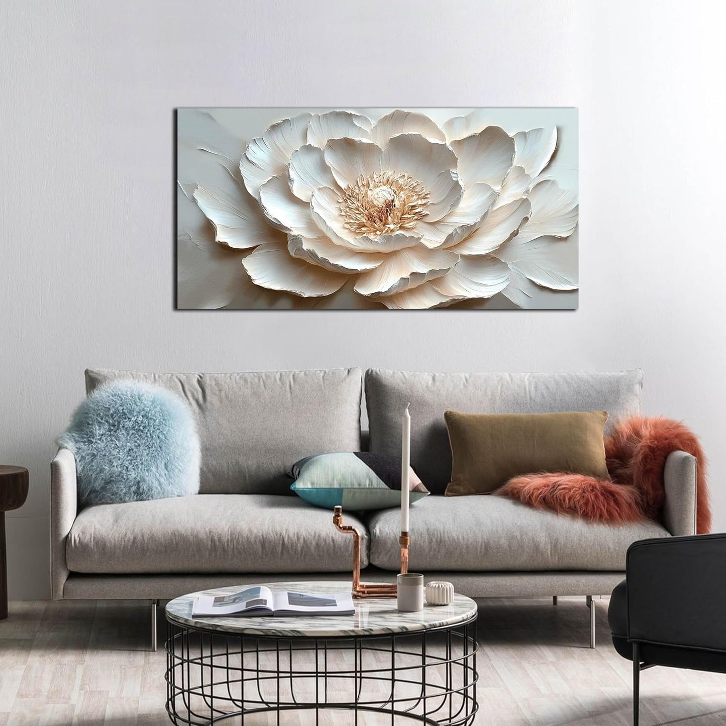 Flower Art Wall Decor for Living Room - White/Pink/Beige Canvas Wall Art for Office - Modern Wall Decor for Bedroom Women Size 20 x 40 Inch