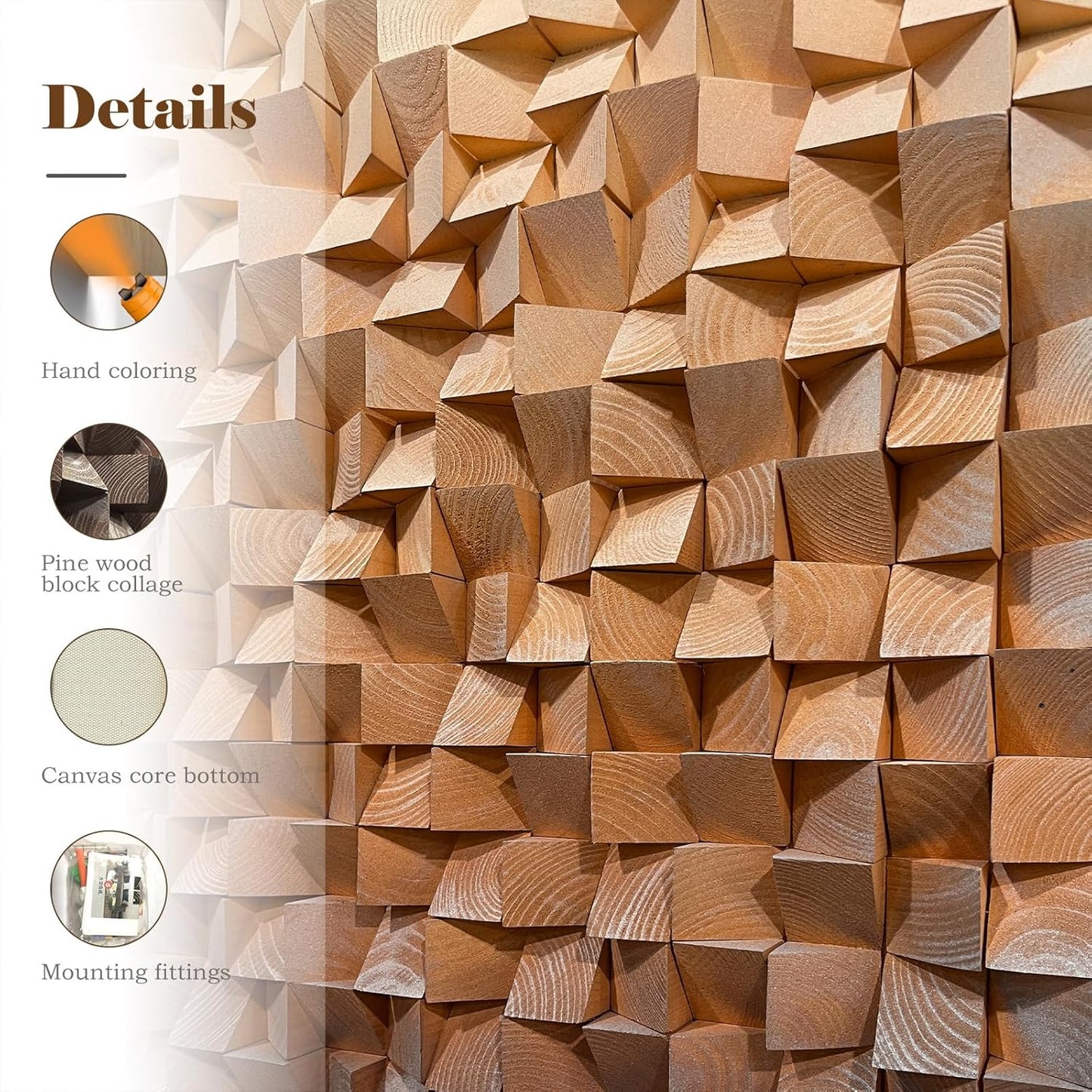 LIUZEYUE - 3D wooden block painting gradient coffee white art background wall wooden block abstract geometric wall decoration living room/bedroom/office modern minimalist style decoration 35.4"x70.8"