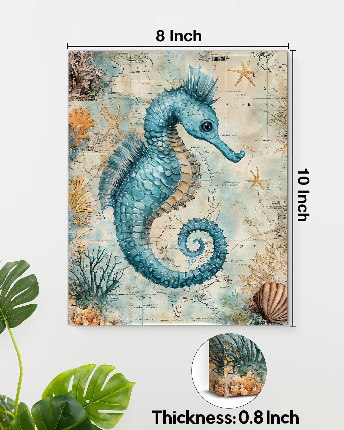 Nautical Seahorse Canvas Wall Art Sea Horse Ocean Theme Print Poster Coastal Framed Picture Painting for Home Beach House Bedroom Wall Decor 8x10 Inch