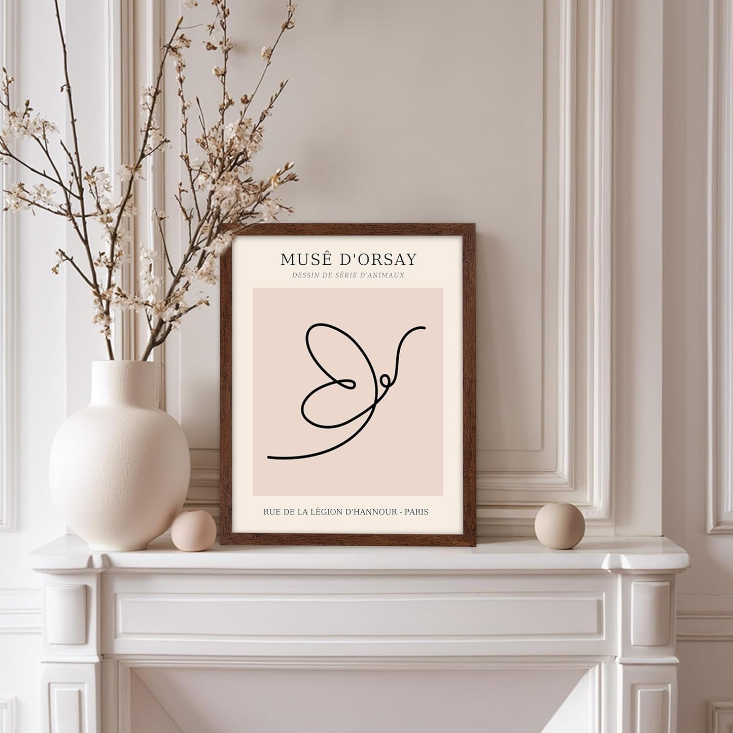 Poster Master Vintage Poster - Retro One Line Butterfly Drawing Print - Butterfly Line Art - Minimal Gift for Him, Her, Animal Lover - Abstract Decor for Home, Office, 11x14 Brown Framed