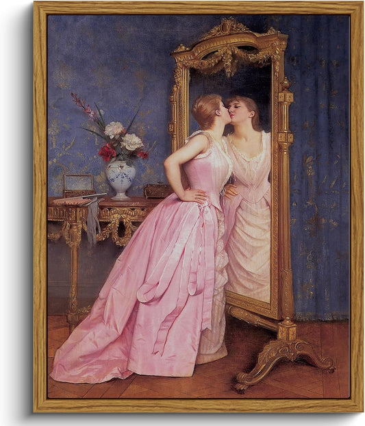 VIYYIEA Framed Canvas Wall Art Home Decor Humorous Wall Art for Living Room Vintage Portrait Art Oil Painting Picture Woman Portrait Home Office Decor Bedroom Wall Decor -Self-love 8x10in