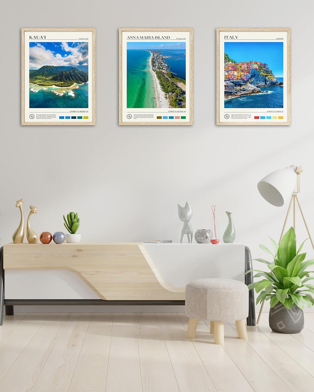 HesenDot Natural OAK Wood Framed Cinque Terre National Park Wall Art,12x16in Italian Natural Seascape Canvas Wall Print,Classic Urban Landmark Wall Decor for Living Room, Bedroom,Office Set of 1