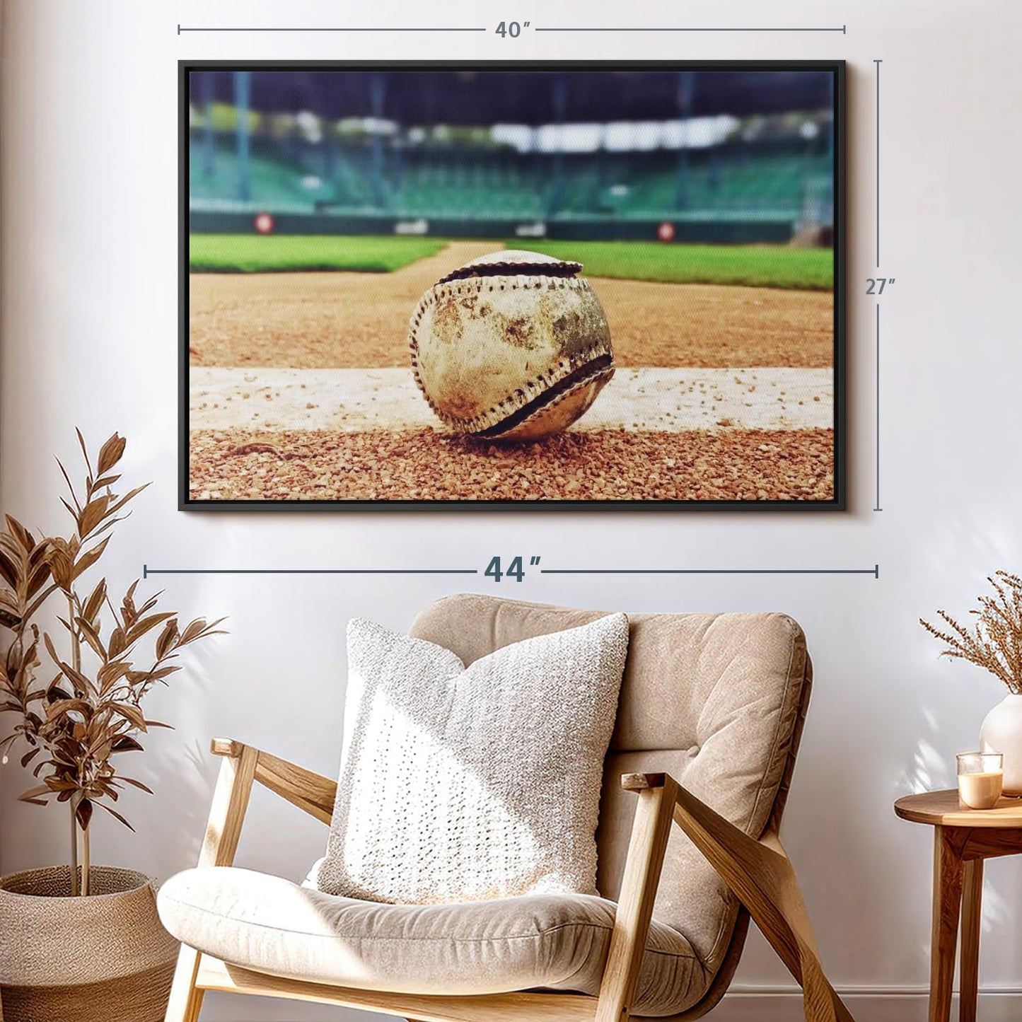 ElephantStock Baseball In Stadium Wall Art - Horizontal Framed Canvas - 1-Piece Living Room Wall Decor - Car Photography Canvas Print - Brown and Beige Decor for Wall - 40" X 27"