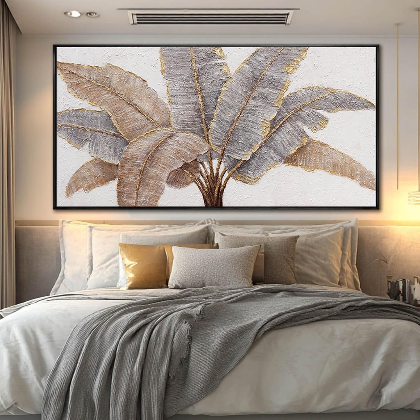 Plant Canvas Wall Art Contemporary Wall Decor Gold Pictures Textured Home Decorations 29"x58" Canvas Art for Living Room Kitchen