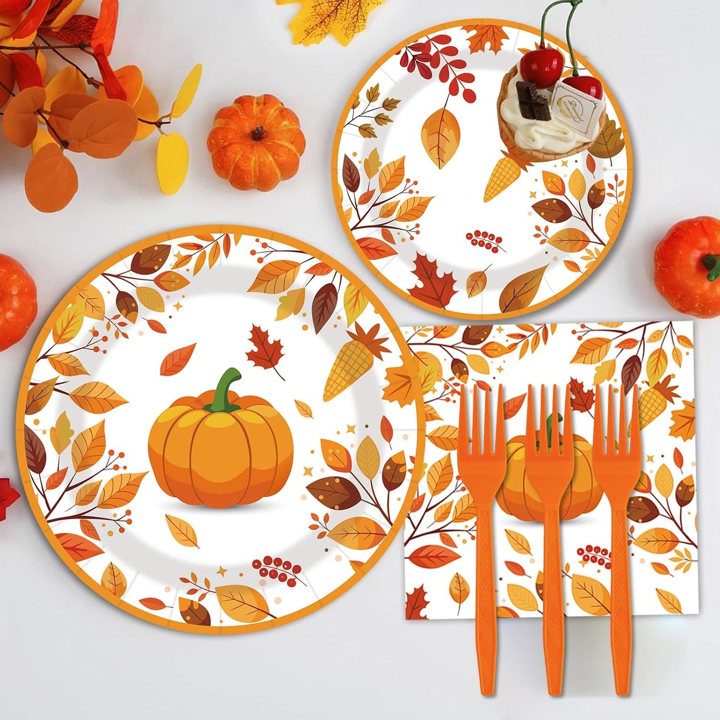 80pcs Fall Thanksgiving Paper Plates and Napkins Forks Dinner Cake Plates Autumn Leaves Pumpkin Party Decorations for Fall Thanksgiving Holiday Wedding Birthday,Serves 20 (fall)