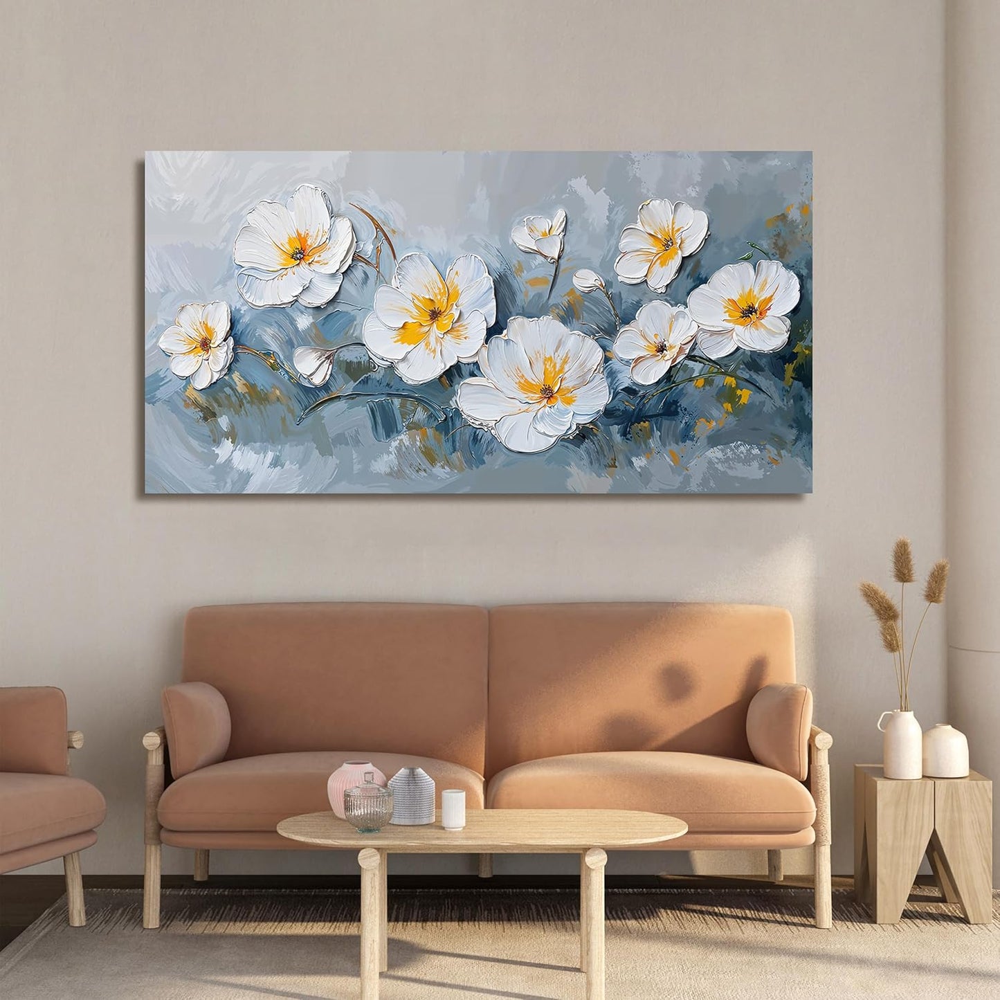 KUPTEU Canvas Wall Art Decor Wall Art Pictures for Living Room White Flowers Wall Art Prints Hallway Decorations Canvas Art Wall Decor Artwork for Walls Bedroom Home Aesthetic Decor 20" X 40"