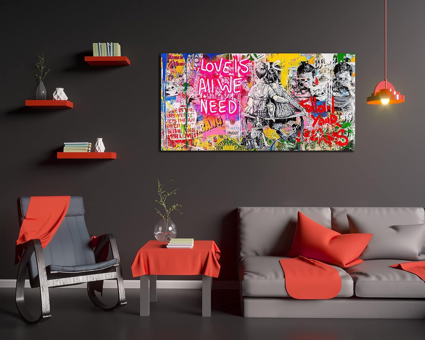 JKWALL77 Banksy Wall-Art - Graffiti Canvas Wall Art - Abstract Wall Decor For Living Room Large Size Ready To Hang Size 59" x 29"