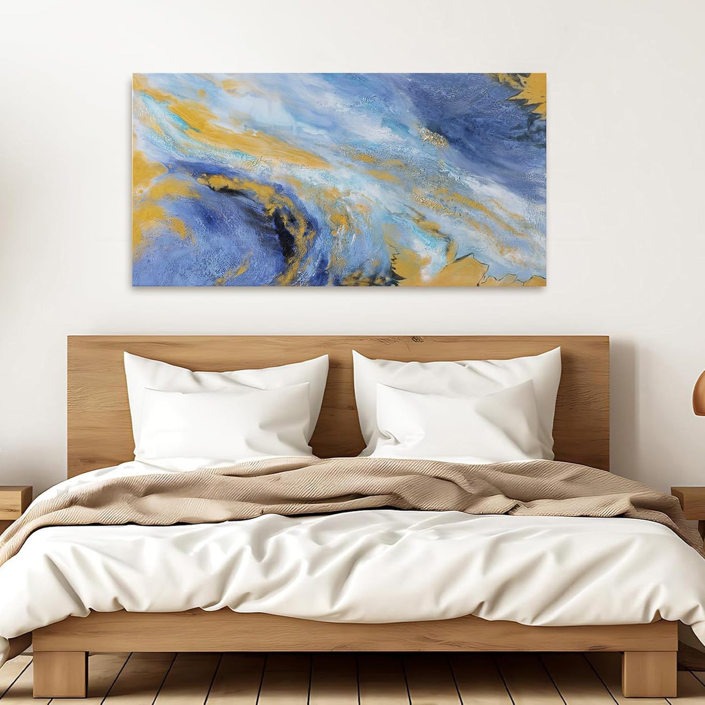 Canvas Wall Art Decor Blue Gold Wall Art Prints Large Abstract Wall Art for Living Room Art Work for Wall Decor Minimalist Azure - Gold Fluid Symphony Artwork for Walls Home Office Decor 20"X40"